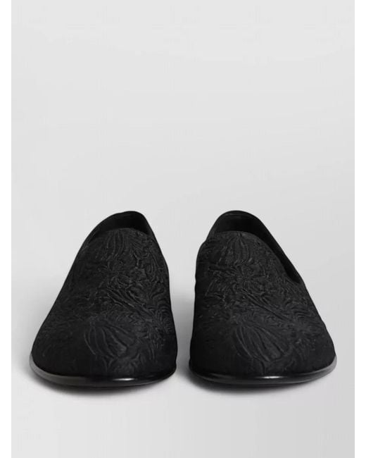 Dolce & Gabbana Black Velvet Leather Jacquard Slippers for men