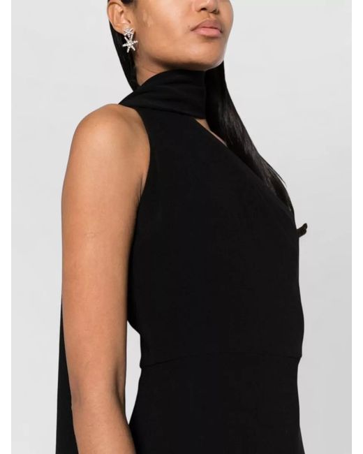 Solace London Black Ankle Length Halterneck Backless One Shoulder Dress