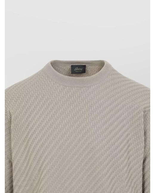 Brioni White Cotton Silk Pullover Crew Neck Long Sleeves for men