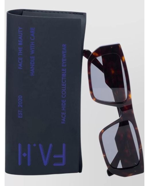 Facehide Gray Rectangular Sunglasses Dark Lenses Tortoiseshell Frame