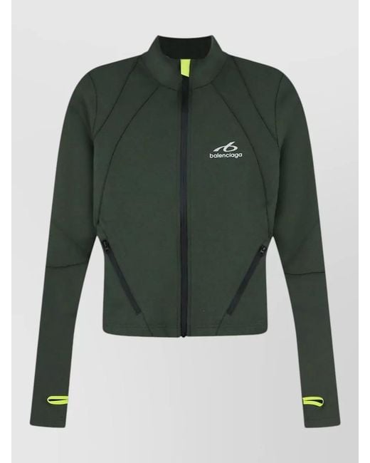 Balenciaga Green Fitted High Collar Zip Sweatshirt Jacket