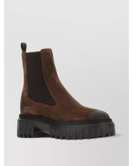 Hogan Brown Chunky Platform Ankle Boots With Elastic Panels