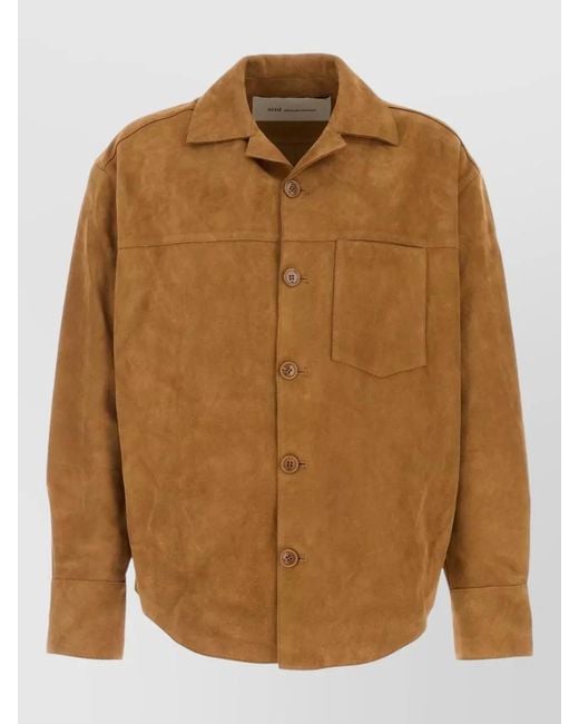 AMI Brown Suede Oversize Shirt Long Sleeves Chest Pocket for men
