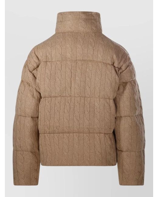 Ralph Lauren Brown Puffer Coat High Collar Cable Knit