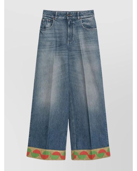 Valentino Blue Denim Wide-Leg Trousers