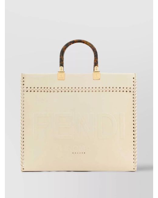 Fendi Natural Medium Structured Shopping Bag With Top Handles