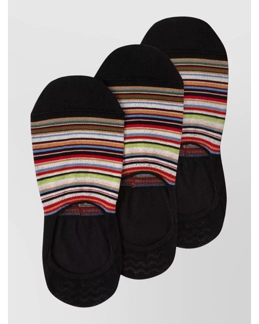 Paul Smith Black No Show Socks Striped Pack Three