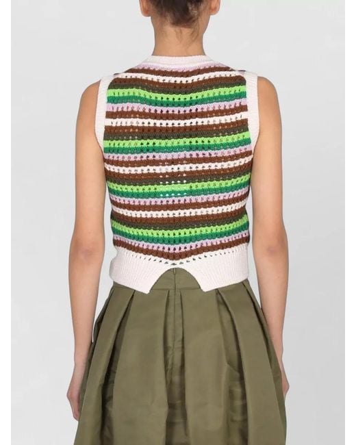 Department 5 Green Patty Cropped Knit Striped Sleeveless Top