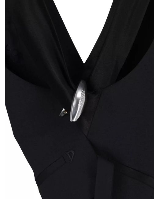 Dondup Black Sleeveless Tailored Blazer Belt Satin V Neck