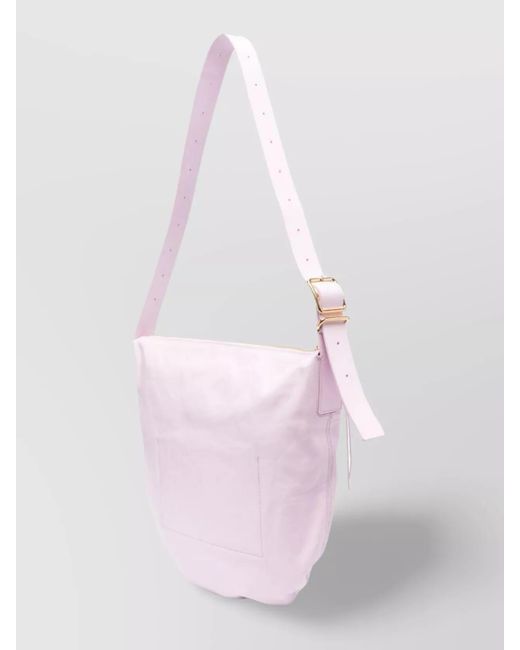 Jil Sander Pink Crescent Medium Leather Shoulder Bag