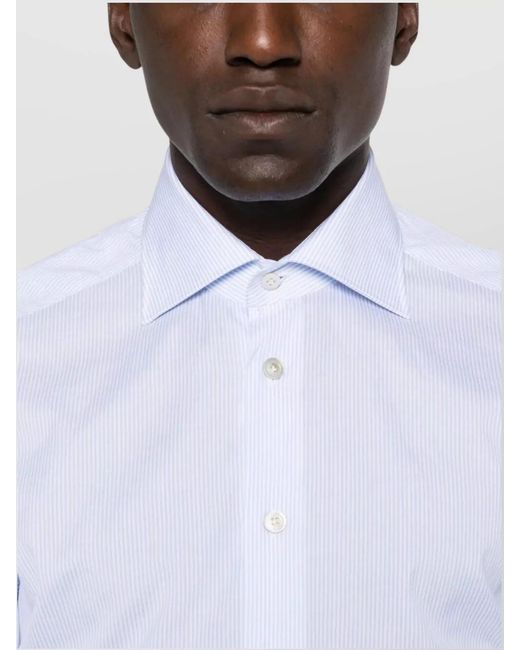 Kiton White Striped Cotton Long-Sleeve Shirt for men