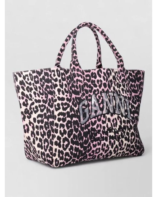 Ganni Multicolor Leopard Sequin Recycled Cotton Xxl Tote