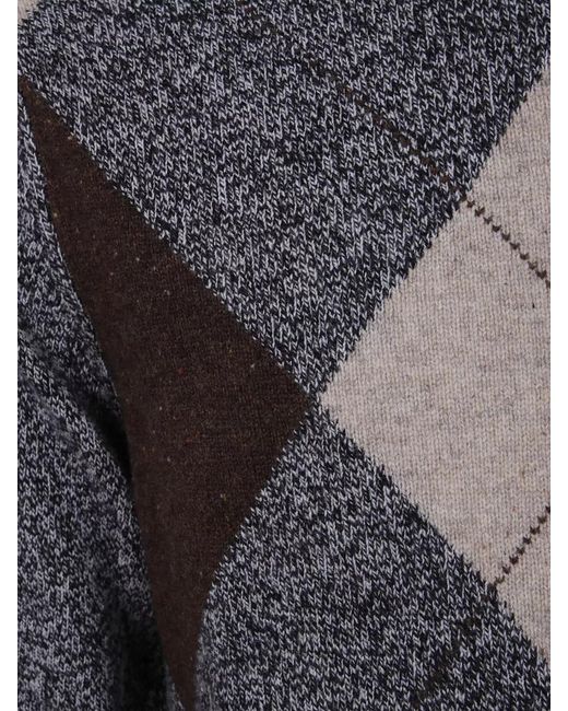 Ballantyne Gray Argyle Crew Neck Knit Sweater Long Sleeves for men