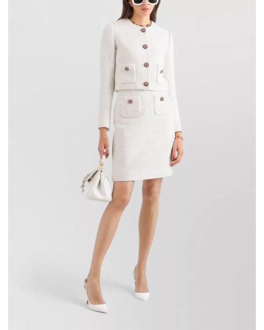 Dolce & Gabbana Natural Rachel Tweed Midi Skirt Straight Line