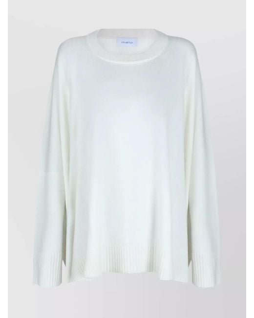 Malo White Relaxed Fit Long Sleeve Knit Crew
