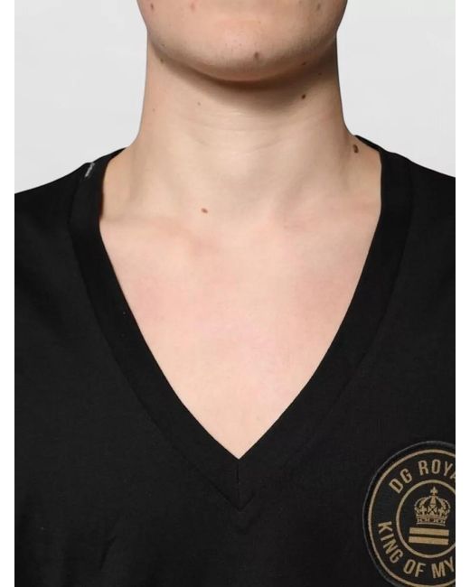 Dolce & Gabbana Black Cotton Logo-Embroidered V-Neck Short-Sleeve T-Shirt for men