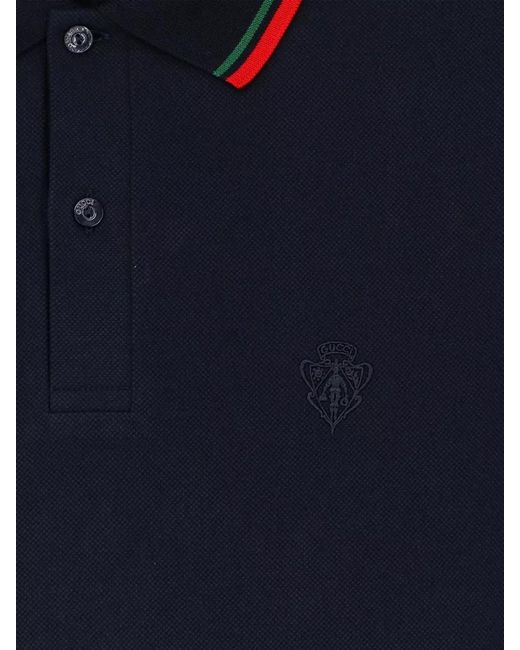 Gucci Blue Cotton Piqué Embroidered Regular-Fit Polo Shirt for men
