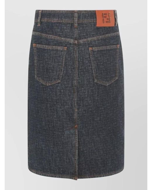 Fendi Gray Padded Denim Straight Skirt