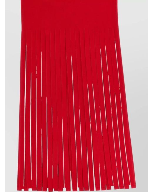 Sportmax Red Avocado Motif Scarf Fringe Detailing
