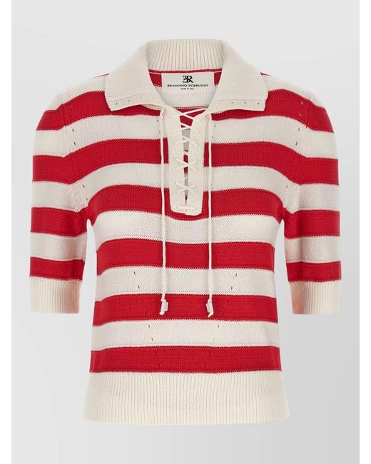 Ermanno Scervino Red Crochet Polo Top