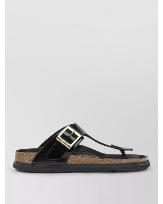 Birkenstock Black Gizeh Droplet Buckle Flat Cork Sandals