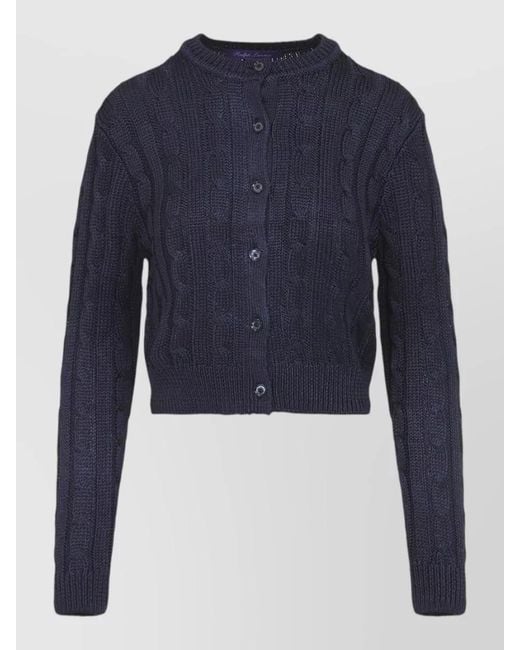 Ralph Lauren Blue Silk Long Ribbed Knit Cardigan
