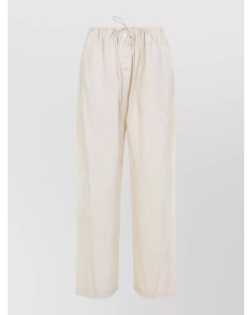 Studio Nicholson White Hera Drawstring Trousers Button Waist Pockets