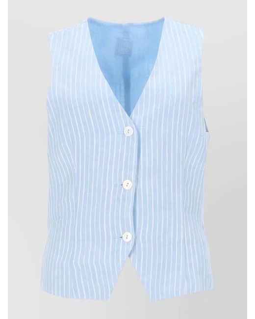 120% Lino Blue Striped Linen Suit Jacket