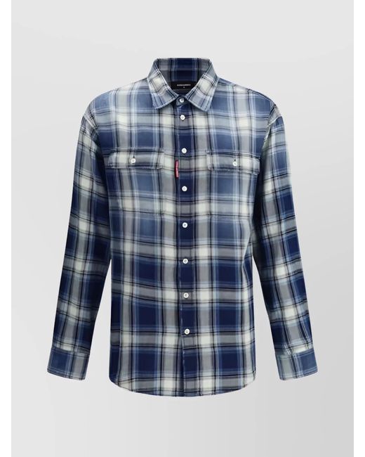 DSquared² Blue Cotton Checked Flannel Shirt for men