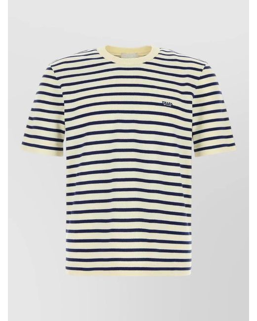 Prada Multicolor Striped Embroidered Cotton Short-Sleeve T-Shirt for men