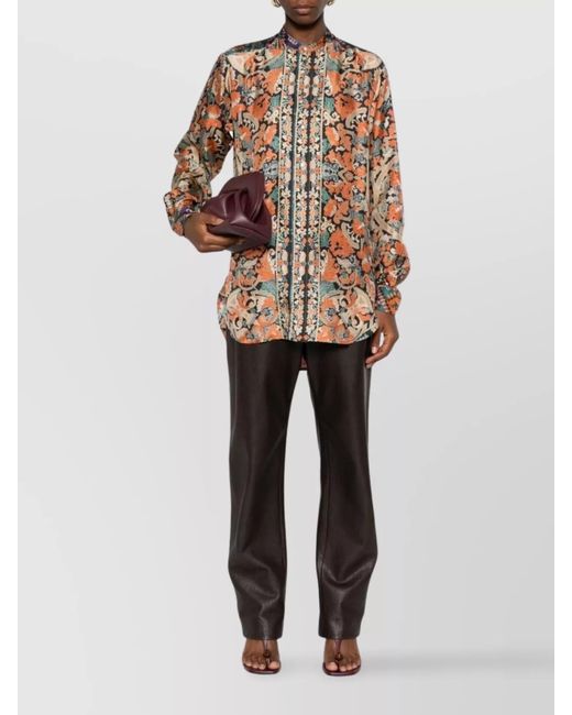 Pierre Louis Mascia White Silk Paisley Print Mandarin Collar Long-Sleeve Shirt