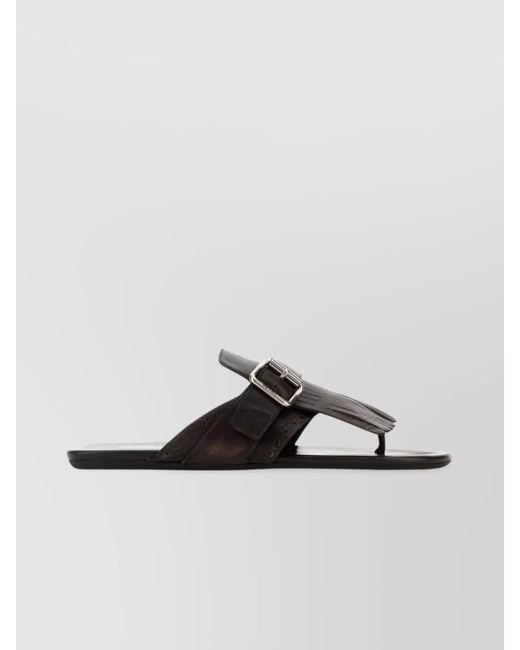 Prada Black Leather Thong Slippers Buckle Detail