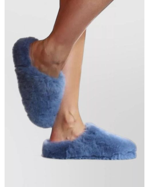 LA ROSE Blue Indoor Faux Fur Slippers Open Back