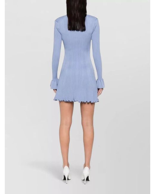 Self-Portrait Blue Knit Mini Dress Pearl Trim High Neck