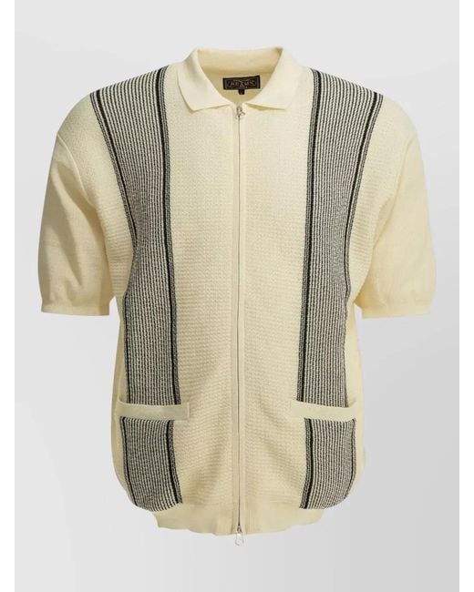 Beams Plus Natural Knit Polo Shirt Zip Front Stripes for men