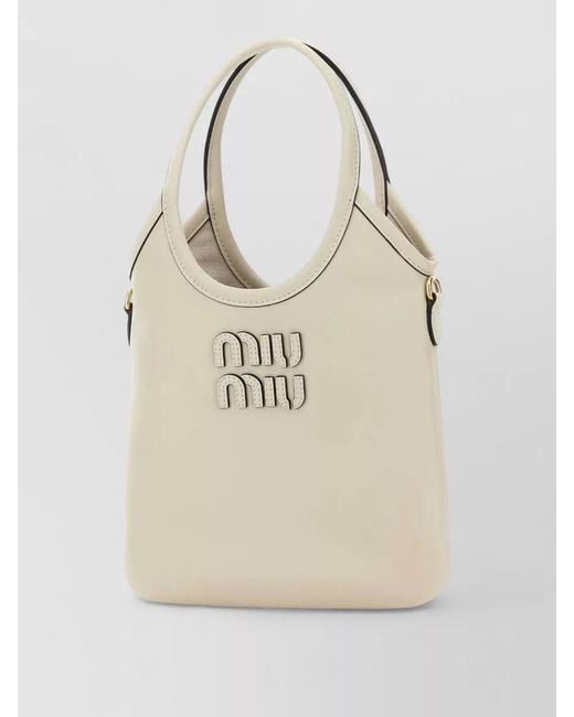 Miu Miu Natural Leather Shopping Tote Bag Top Handle