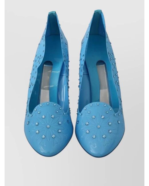 Dolce & Gabbana Blue Crystal-Embellished Floral Patent Leather Pumps