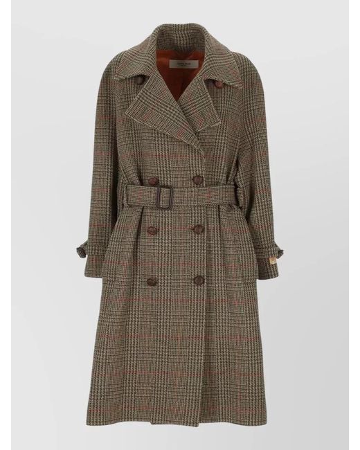 Golden Goose Deluxe Brand Brown Virgin Wool Checked Double-Breasted Belted Fitted Jacket