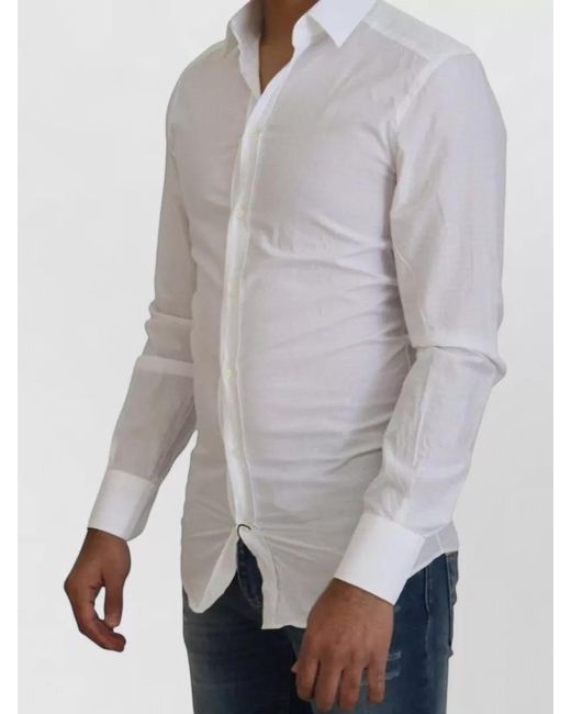 Dolce & Gabbana White Cotton Slim-Fit Dress Shirt for men