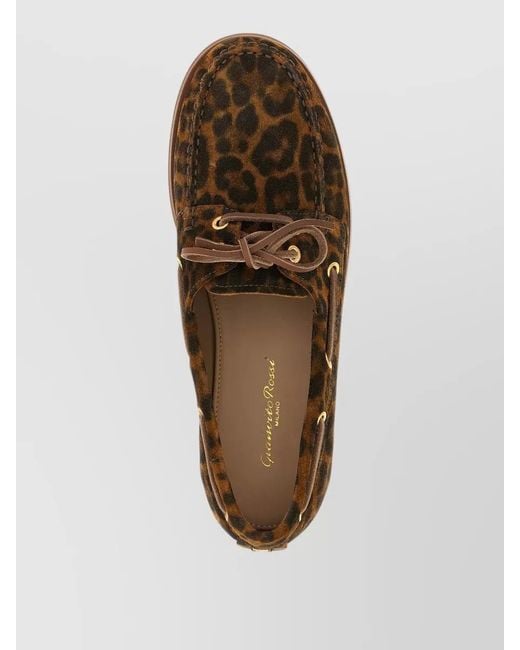 Gianvito Rossi Brown Vandée Lace Up Boat Shoe Animal Print