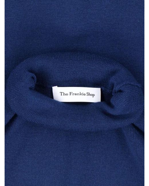 Frankie Shop Blue Silk Wool Crewneck Sweatshirt