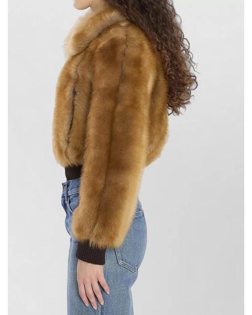Saint Laurent Blue Shearling Bomber Jacket Cropped Fur Texture