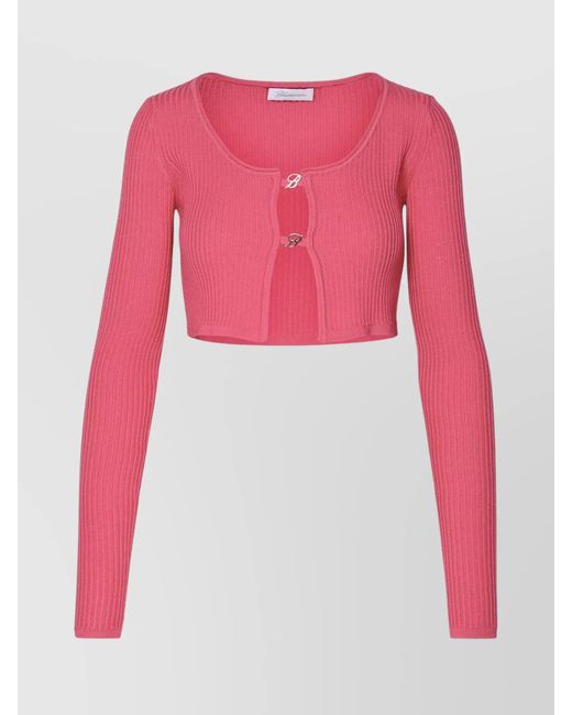 Blumarine Pink Ribbed Cropped Long-Sleeve Cardigan