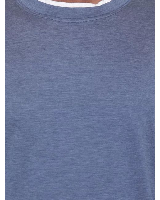 Brunello Cucinelli Blue Silk T-Shirt for men