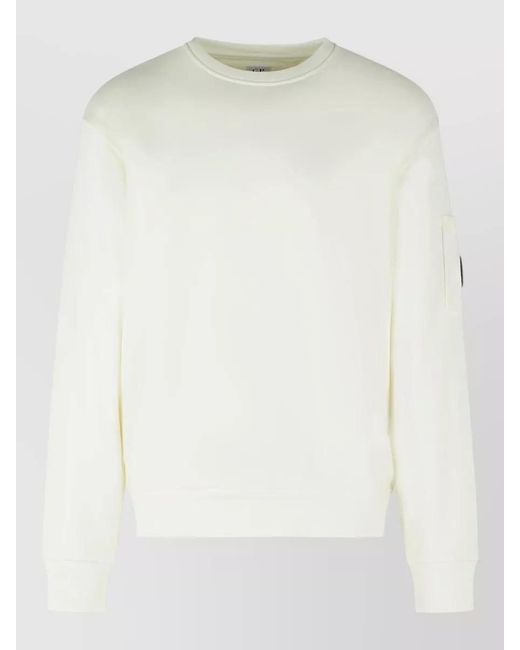 C P Company White Cotton Sweatshirt Arm Pocket Long Sleeves for men