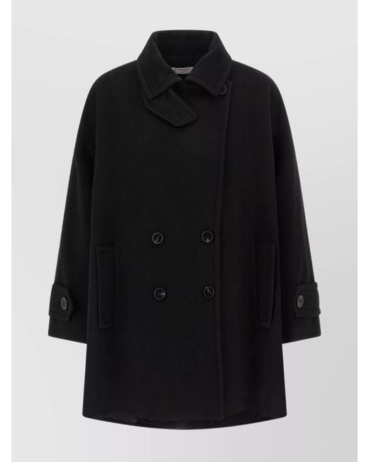 Alberto Biani Black Virgin Wool Double-Breasted Oversized Coat
