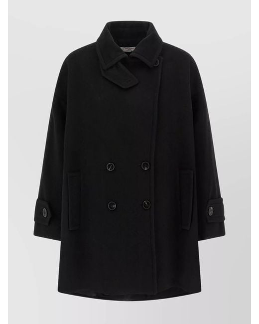 Alberto Biani Black Virgin Wool Double-Breasted Oversized Coat