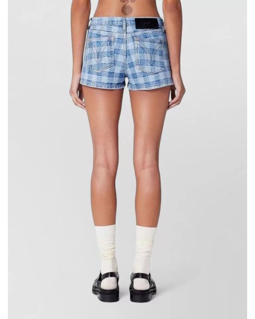 AMI Blue Denim Shorts Checkered Pattern Belt Loops Pockets