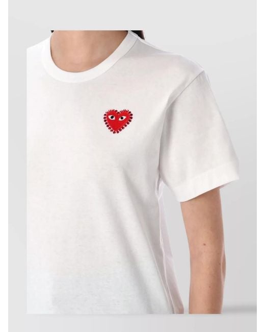COMME DES GARÇONS PLAY White Cotton Rhinestone Heart Short Sleeve T-Shirt