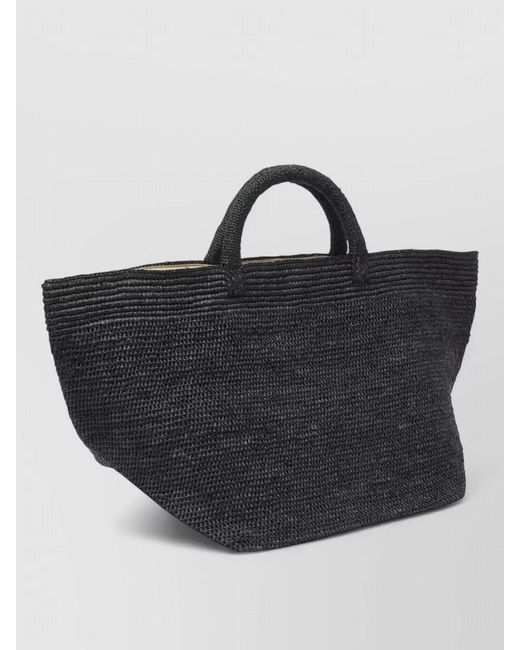 IBELIV Black Tote Bag Woven Texture Open Top Handles